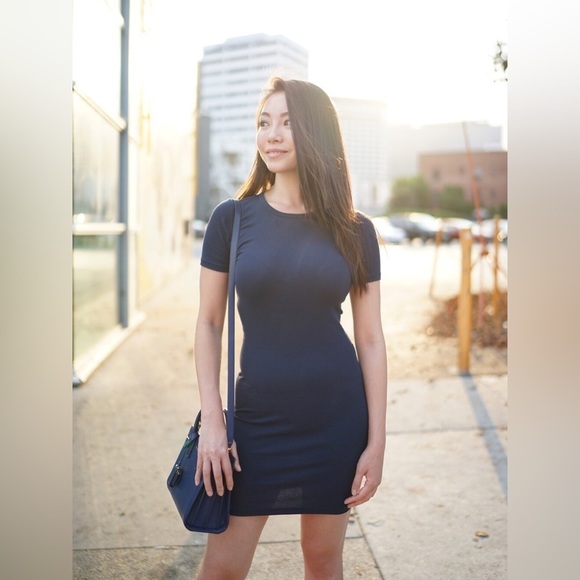 EVERLANE Navy Blue Pima Cotton Short Sleeve Mini Knit Dress Size Large - Picture 6 of 6